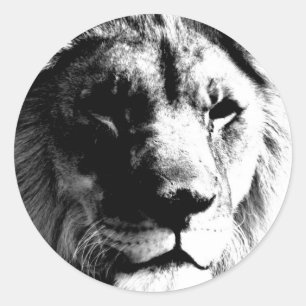 Black & White Lion Classic Round Sticker