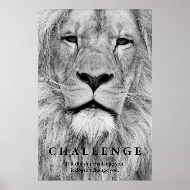 Black White Lion Eyes Challenge Inspirational Poster (Front)