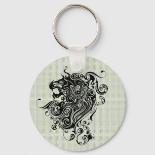 Black & White Lion Head-Tattoo Style Key Ring
