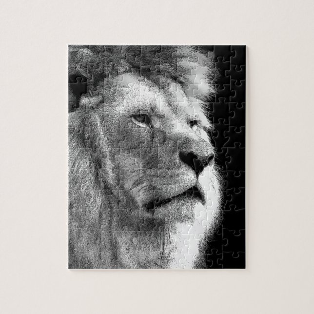Black White Lion Jigsaw Puzzle (Vertical)