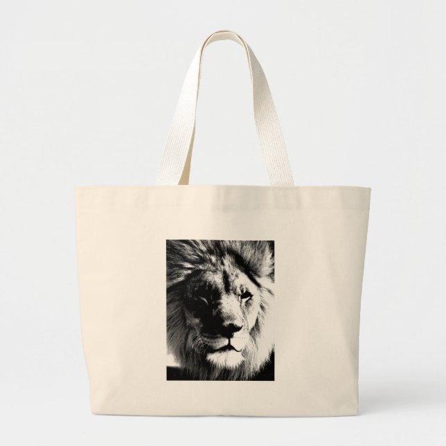 Black & White Lion Large Tote Bag (Front)