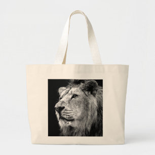 Black & White Lion Large Tote Bag