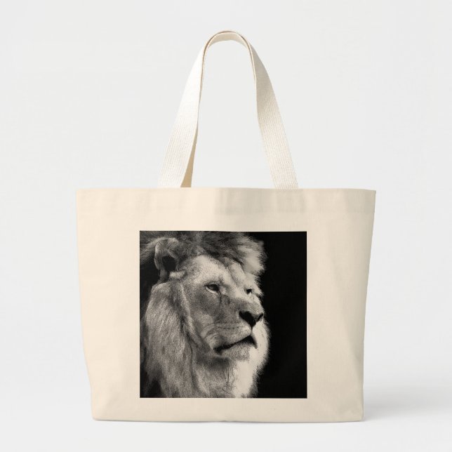 Black White Lion Large Tote Bag (Front)