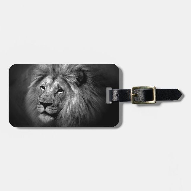 Black & White Lion Luggage Tag (Front Horizontal)