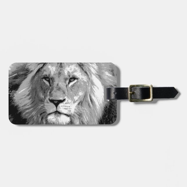 Black White Lion Luggage Tag (Front Horizontal)