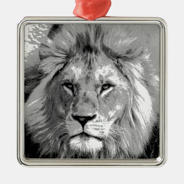 Black White Lion Metal Tree Decoration (Front)