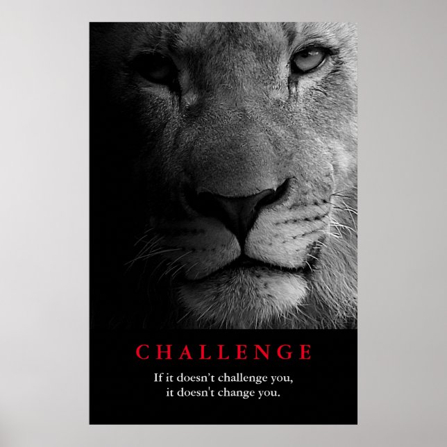 Black White Lion Motivational Challenge Poster (Front)