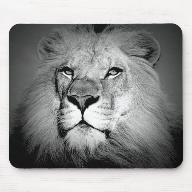 Black & White Lion Mouse Pad (Front)