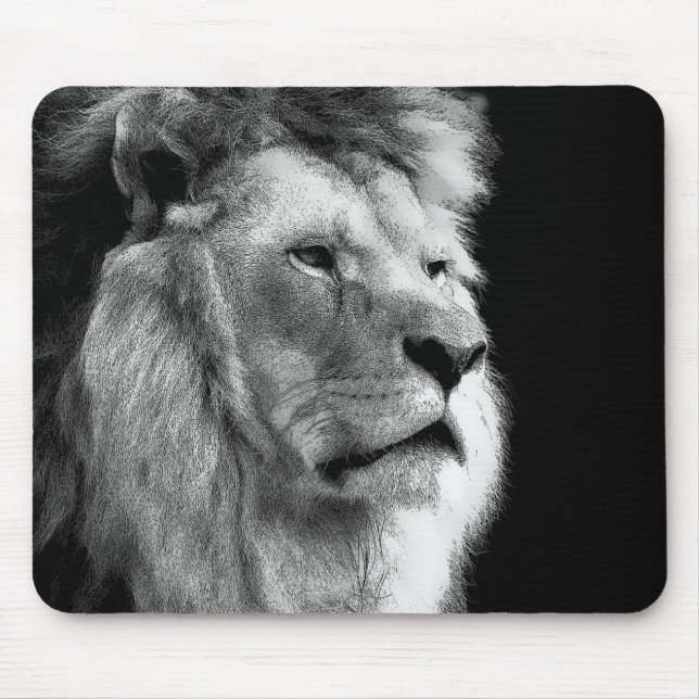 Black White Lion Mouse Pad (Front)