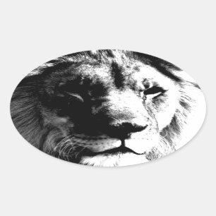 Black & White Lion Oval Sticker