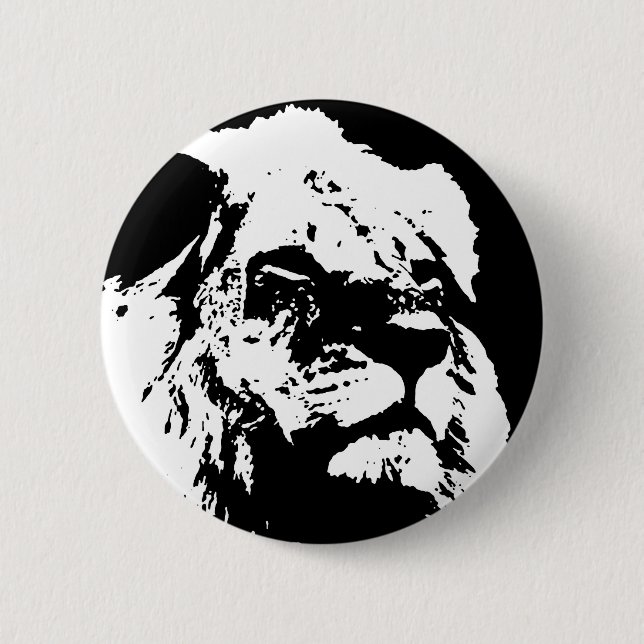 Black & white lion pop art 6 cm round badge (Front)