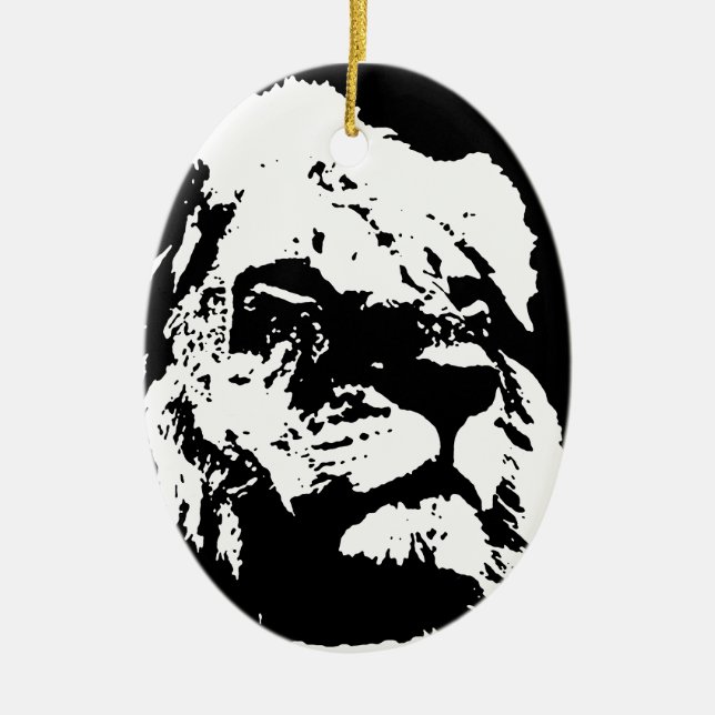 Black & white lion pop art ceramic tree decoration (Front)