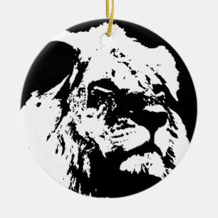 Black & white lion pop art ceramic tree decoration