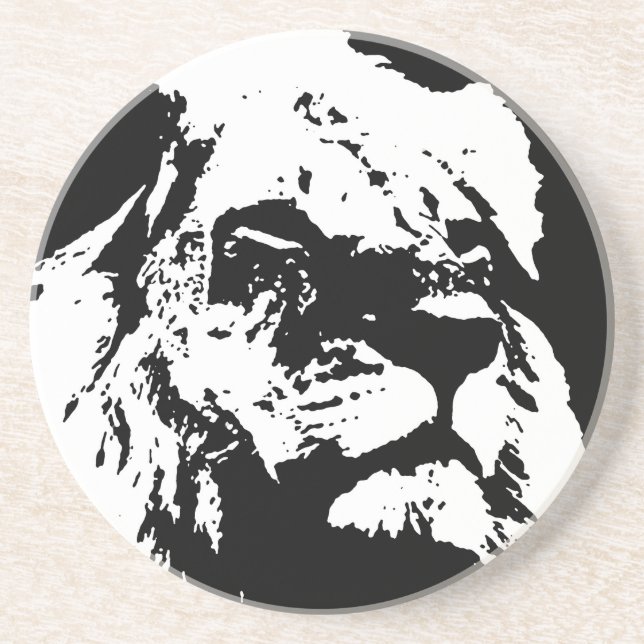 Black & white lion pop art coaster (Front)