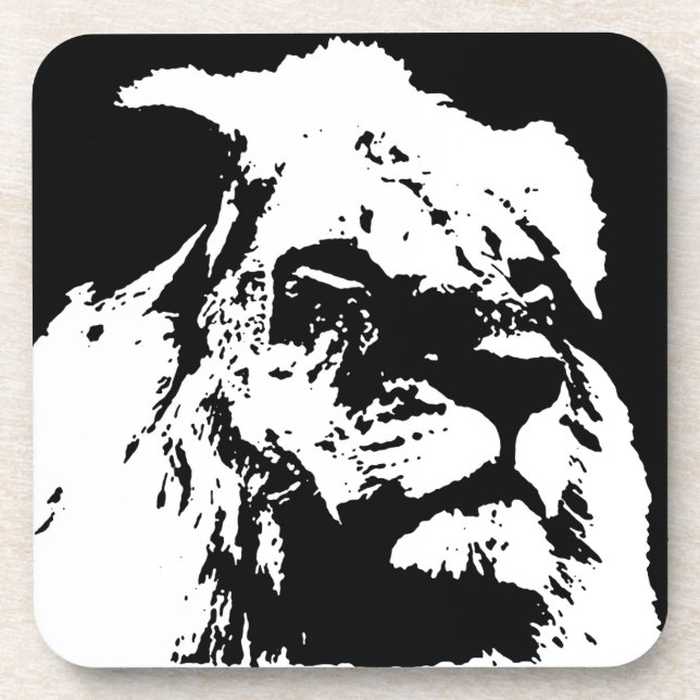Black & white lion pop art coaster (Front)