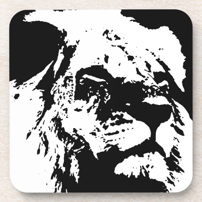 Black & white lion pop art coaster (Front)