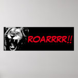 Black White Lion Pop Art Comic Style Roar Script Poster<br><div class="desc">Lion Digital Artwork - Lion Head Computer Animal Art - College Pop Art - Wild Big Cats Computer Images</div>