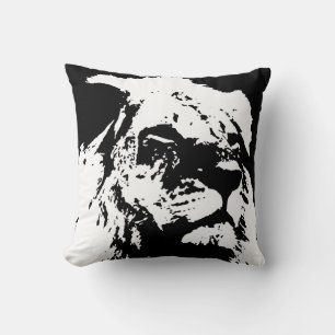 Black & white lion pop art cushion