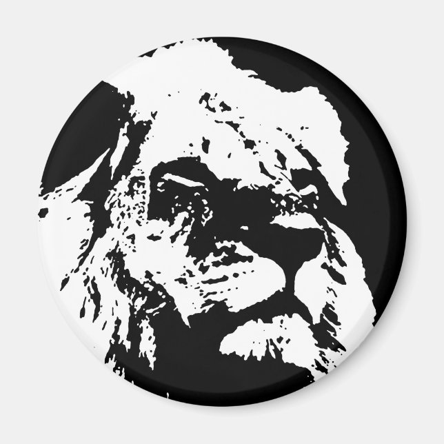 Black & white lion pop art magnet (Front)