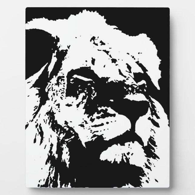 Black & white lion pop art plaque (Front)