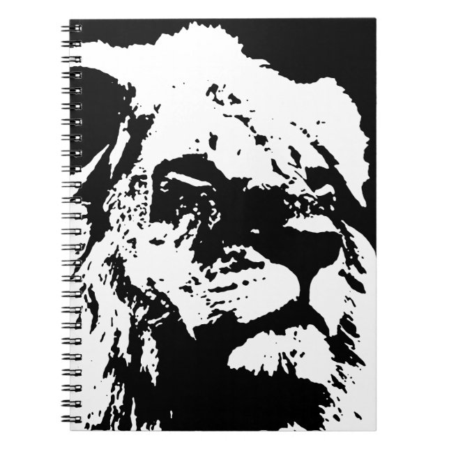 Black & white lion pop art spiral notebook (Front)