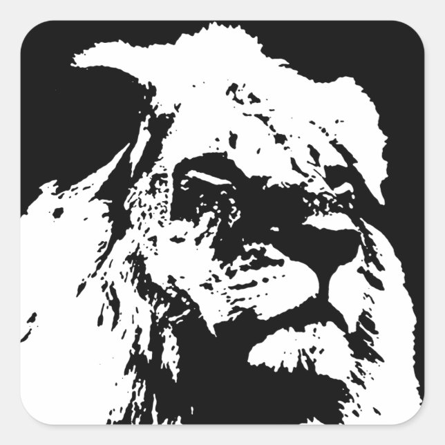 Black & white lion pop art square sticker (Front)