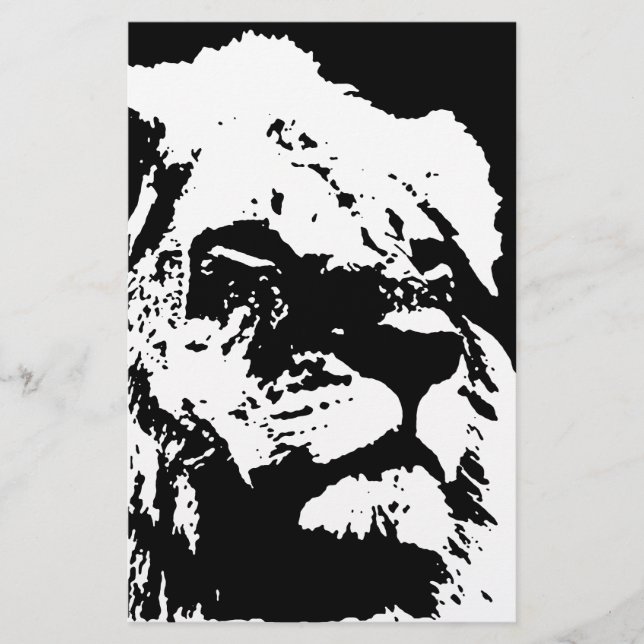 Black & white lion pop art stationery (Front)