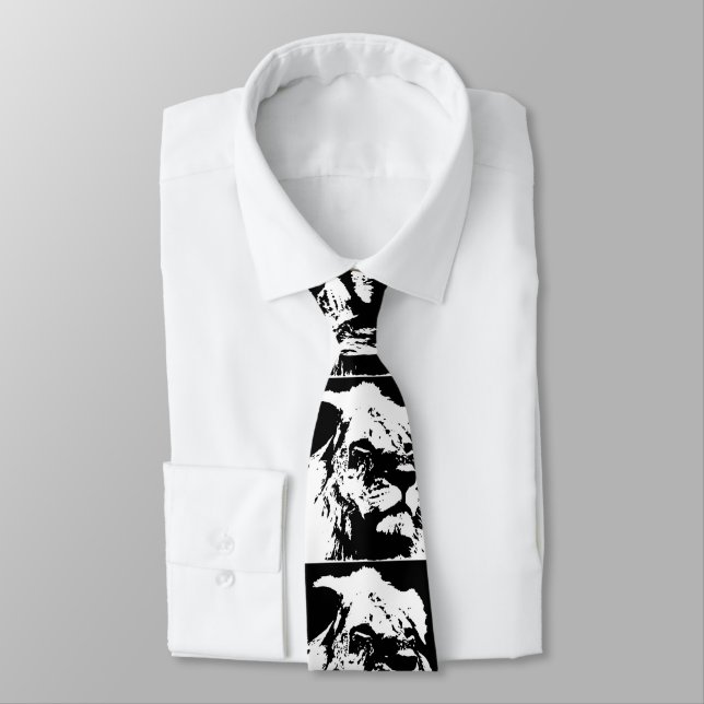 Black & white lion pop art tie (Tied)