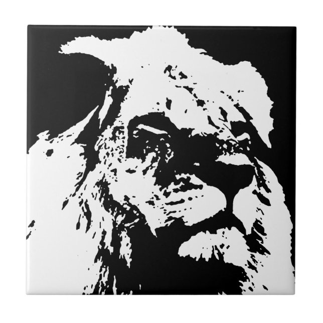 Black & white lion pop art tile (Front)