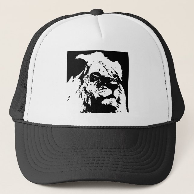 Black & white lion pop art trucker hat (Front)