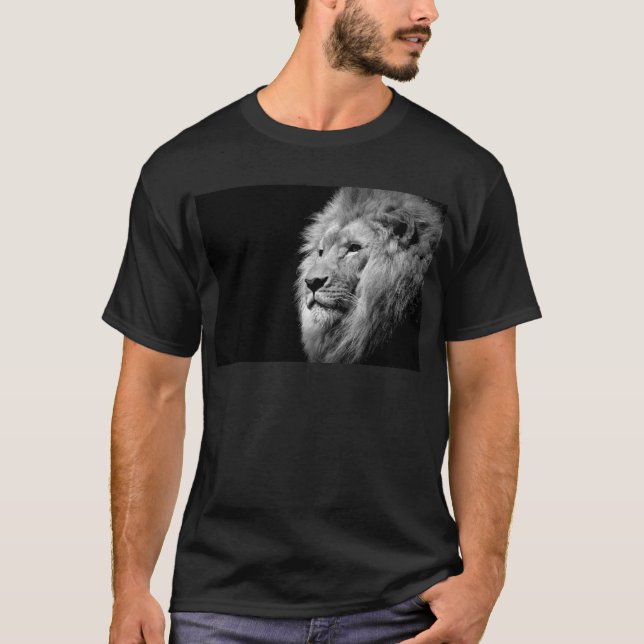 Black White Lion Portrait - Animal Photography T-Shirt (Front)