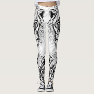Black White Lion Print Leggings