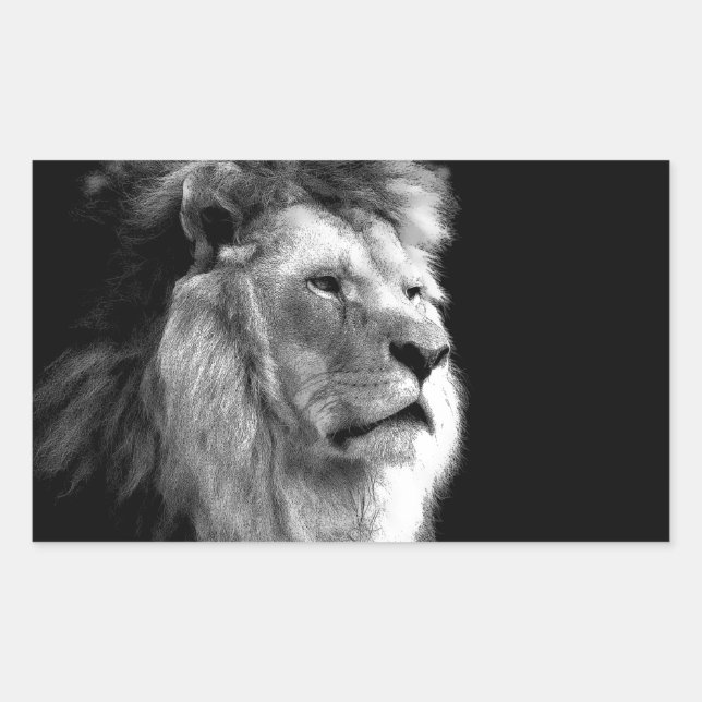 Black White Lion Rectangular Sticker (Front)