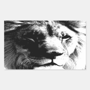 Black & White Lion Rectangular Sticker