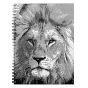 Black White Lion Spiral Notebook