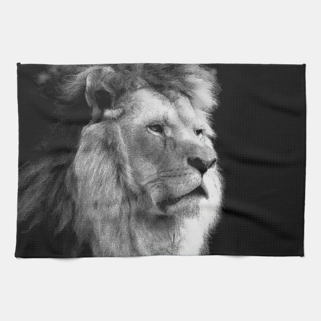 Black White Lion Tea Towel (Horizontal)