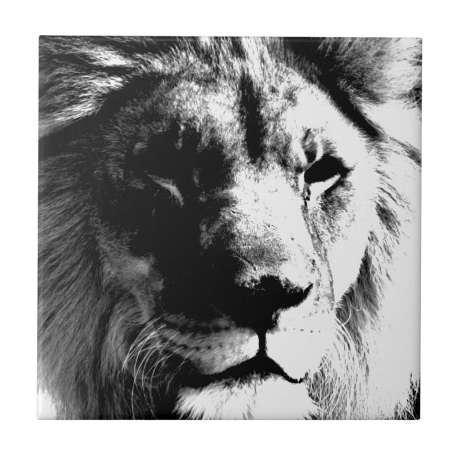Black & White Lion Tile (Front)