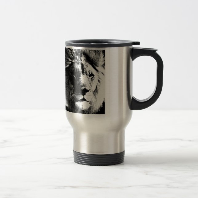 Black & White Lion Travel Mug (Right)