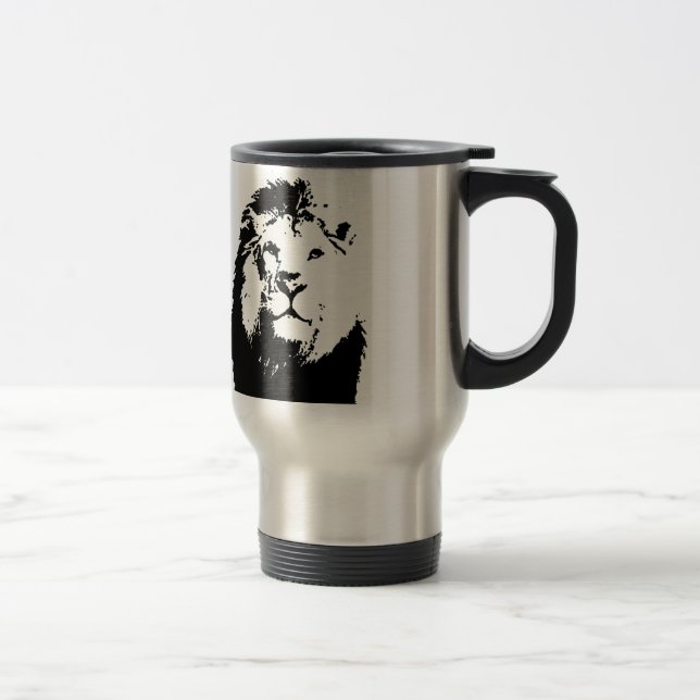 Black & White Lion Travel Mug (Right)