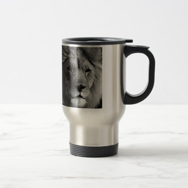 Black & White Lion Travel Mug (Right)