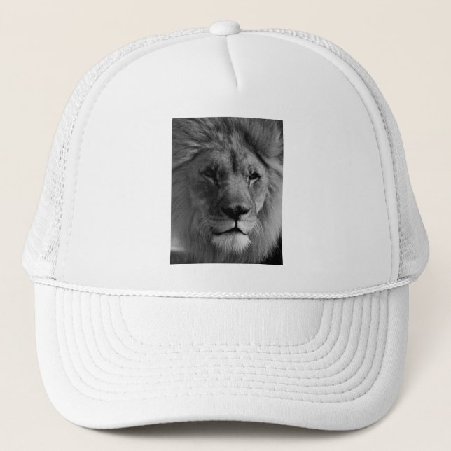 Black & White Lion Trucker Hat (Front)