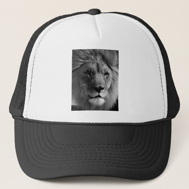 Black & White Lion Trucker Hat (Front)