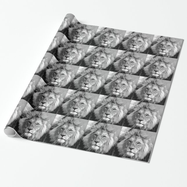 Black White Lion Wrapping Paper (Unrolled)