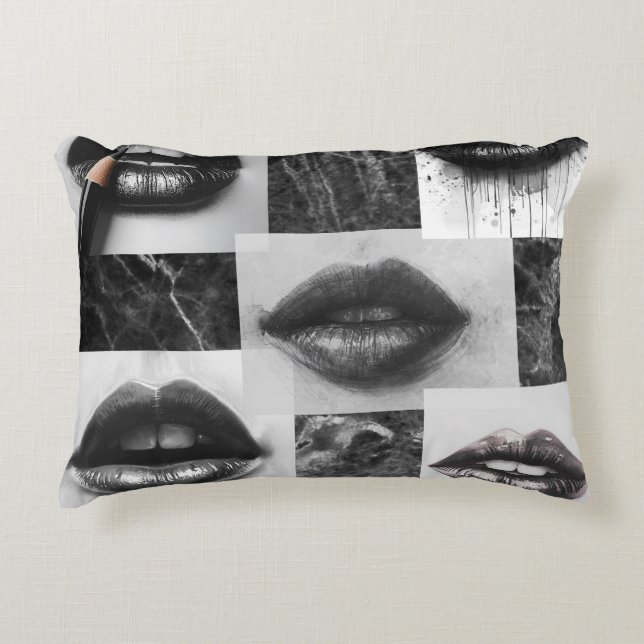 Black & White Lips Collage Accent Pillow (Front)