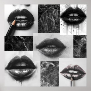 Black & White Lips Collage Poster – Modern Fashion