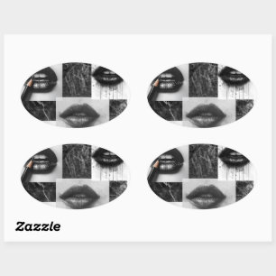 Black & White Lips Collage Sticker  Modern Fashion