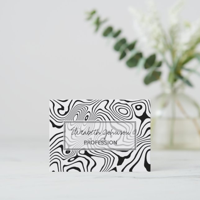 Black White liquid swirl Abstract Design Business Card (Standing Front)