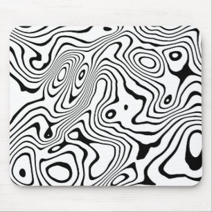 Black White liquid swirl Abstract Design Mouse Pad