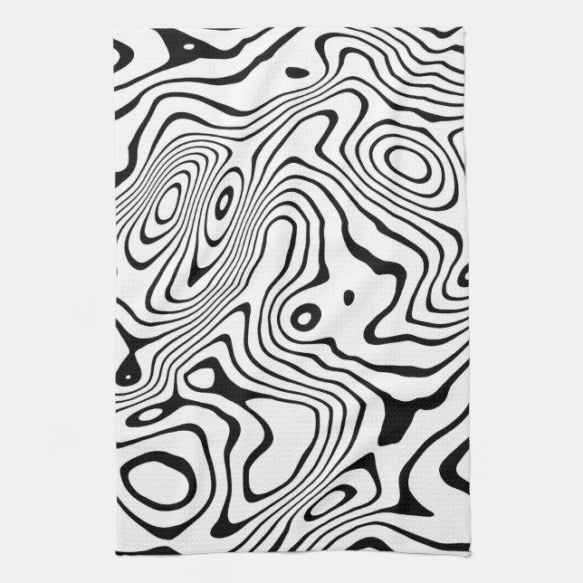 Black White liquid swirl Abstract Design Tea Towel (Vertical)