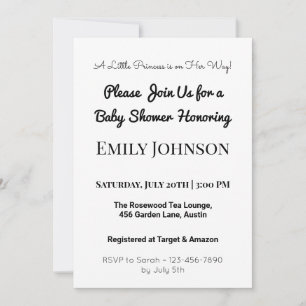 Black White Little Princess Baby Shower Design Invitation